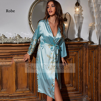 Elegantne mustriga lilleline 4 tk pidžaamakomplekt naiste vabaaja kimono hommikumantli kleit Seksikas siidine rayon magamisriided Öösärk lahtised koduriided