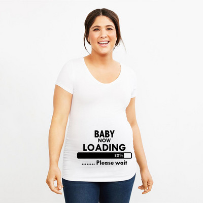 Grūtniecība Stretch T krekls Twins Now ielādē, lūdzu, uzgaidiet Smieklīga dāvana mazulim Dāvana grūtniecēm Vasaras krekli ar īsām piedurknēm