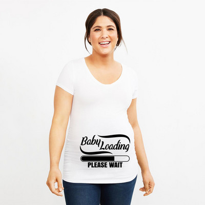 Grūtniecība Stretch T krekls Twins Now ielādē, lūdzu, uzgaidiet Smieklīga dāvana mazulim Dāvana grūtniecēm Vasaras krekli ar īsām piedurknēm