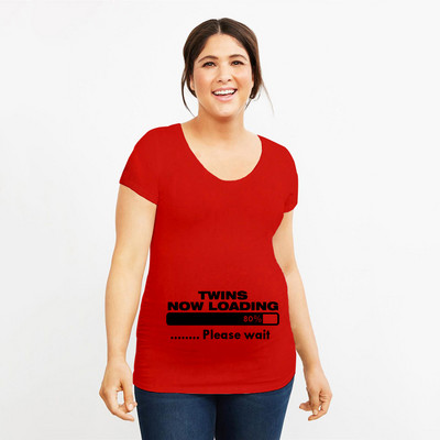 Grūtniecība Stretch T krekls Twins Now ielādē, lūdzu, uzgaidiet Smieklīga dāvana mazulim Dāvana grūtniecēm Vasaras krekli ar īsām piedurknēm