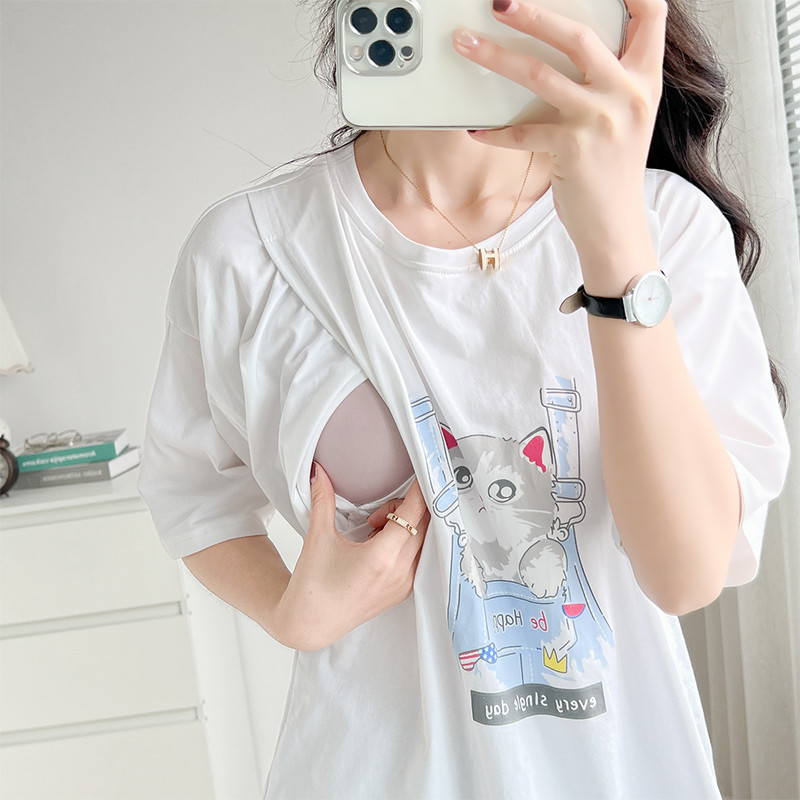 T-krekls grūtniecēm, kas baro bērnu ar krūti Apģērbs barojošām mātēm Vasaras drēbes grūtniecēm 8010B