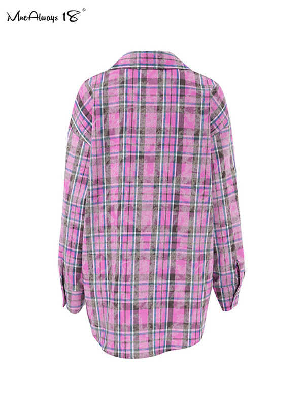 Mnealways18 Ružičaste prevelike karirane bluze za žene Street Style džepovi Ležerne karirane košulje Proljeće ljeto Modne ženske majice
