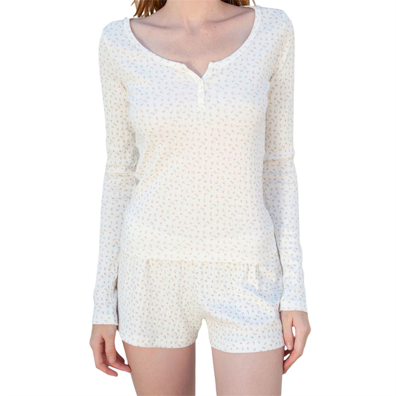 Vintage cvjetni 2-dijelni kompleti pidžama Fairy Cottage Majica dugih rukava Kratke hlače 90-ih Kawaii Harajuku Salonske odjeće Kućna odijela Odjeća za spavanje