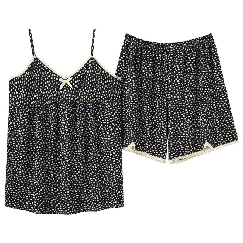 Fdfklak Seksi komplet za spavanje Ženska ljetna pidžama Tanke tregere Košulja s V izrezom Odijelo s hlačama Mala cvjetna modalna kućna odjeća M-3XL