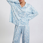 Γυναικεία Sleepwear Loungewear Loose 2 τεμαχίων με στάμπα Sweet μακρυμάνικο πουκάμισο με λαιμόκοψη μπλούζες και ελαστικό παντελόνι μέσης σετ πιτζάμες