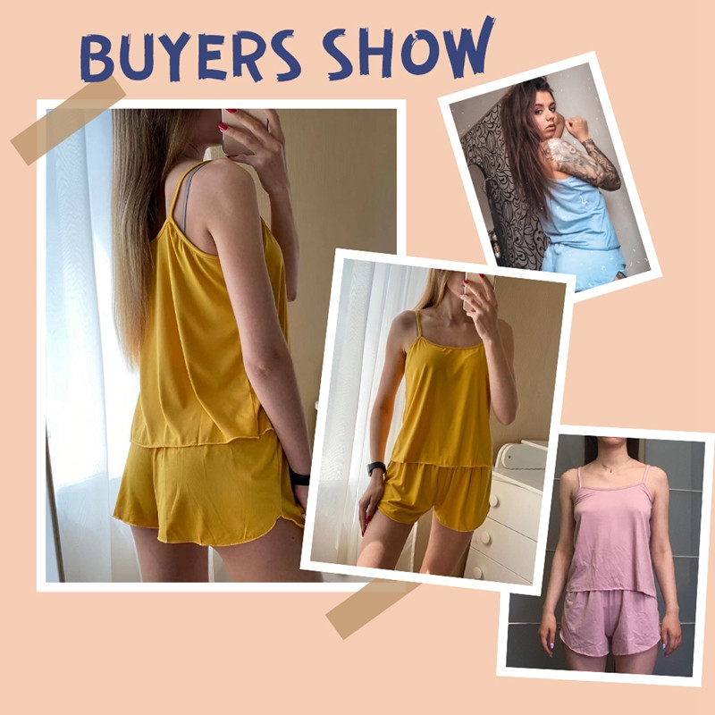 Set pijamale de vară pentru femei haine sexy pentru acasă Îmbrăcăminte de dormit Costume cu maiouri cu pantaloni scurți Lenjerie intimă drăguță Lenjerie de noapte moale fără mâneci