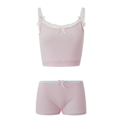 Női nyári 2 DB pizsama szettek Női Y2K 2 részes rövidnadrág szett Csipke szegéllyel karcsúsított camis felső, magas derekú, rövid hálóruha