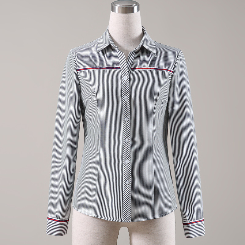 Jauns modes svītrains dizains augstas kvalitātes kokvilnas krekls oficiāls biznesa plāns ar garām piedurknēm sieviešu topi