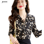 Cămașă cu decolteu în V cu imprimeu NAVIU pentru femei, primăvară toamnă 2023, noua modă, design temperat, bluze din șifon, pentru dama, pentru birou, negru