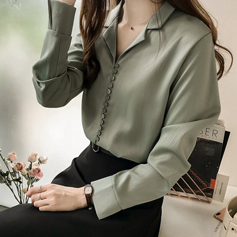 Sieviešu topi un blūzes 2023. gada modes baltā blūze ar garām piedurknēm Sieviešu ikdienišķa V kakla izgriezuma biroja sieviešu šifona krekls Sexy Blusas Mujer