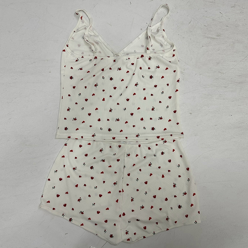 Sieviešu 2 daļīgs Y2k šortu komplekti bez piedurknēm, mežģīņu Cami tops un šorti ar ziedu apdruku, trikotāžas pidžamu komplekts, jauks apakšveļa, naktsveļa