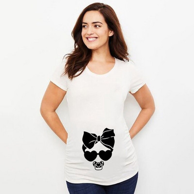 Beebipoisi/tüdruku mustriga mustriga rasedate naiste riided, mugav rasedate T-särk loomingulise jalajälgede disainiga suveks