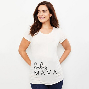 Γυναικείες επιστολές μητρότητας και γραφικά στάμπα T-shirt Summer Crew Neck Tees Top Ανακοίνωση εγκυμοσύνης Γυναικεία ρούχα