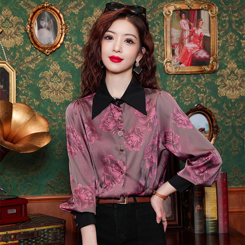 Kevadised naiste pikkade varrukatega reväär Retro laterna varrukatega, trükitud stiilis mitmekülgsed salendavad šifoonist topid Naiste pluus Camisas B344