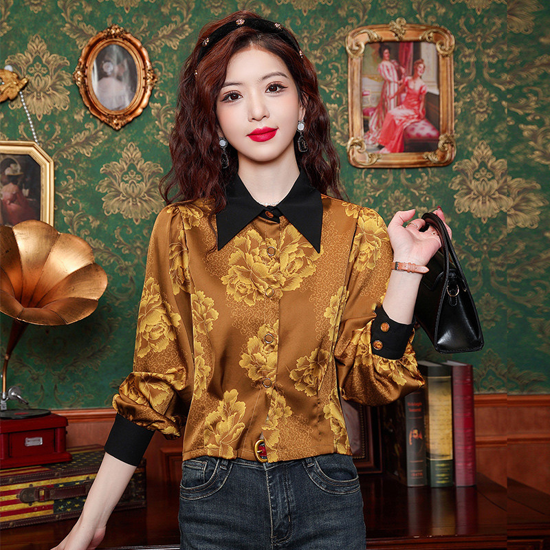 Kevadised naiste pikkade varrukatega reväär Retro laterna varrukatega, trükitud stiilis mitmekülgsed salendavad šifoonist topid Naiste pluus Camisas B344