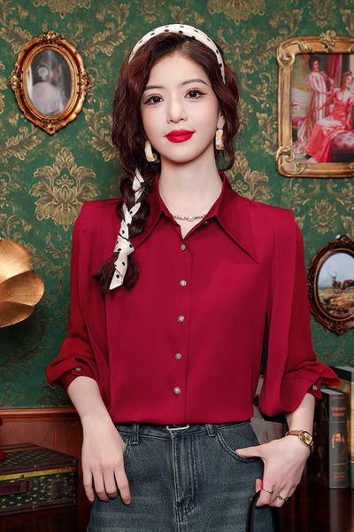 Kevadised naiste pikkade varrukatega polo-kaelus, vintage latern, varrukad ühevärvilised, mitmekülgsed šifoonist topid Pluus Camisas B345