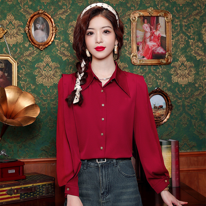 Kevadised naiste pikkade varrukatega polo-kaelus, vintage latern, varrukad ühevärvilised, mitmekülgsed šifoonist topid Pluus Camisas B345