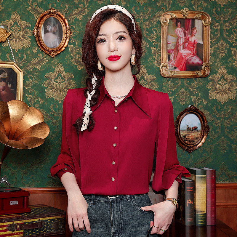 Kevadised naiste pikkade varrukatega polo-kaelus, vintage latern, varrukad ühevärvilised, mitmekülgsed šifoonist topid Pluus Camisas B345
