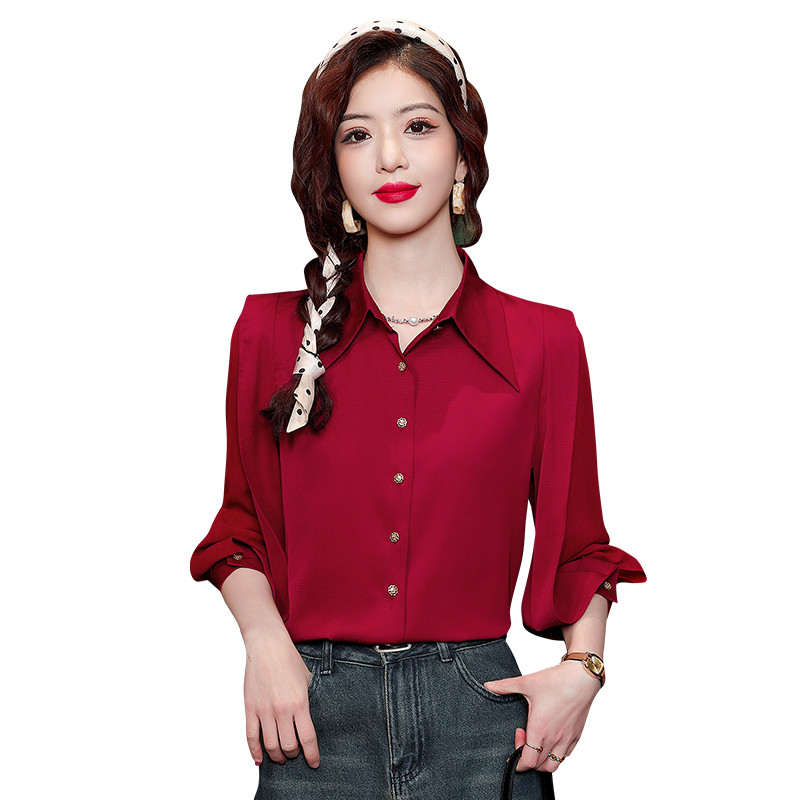 Kevadised naiste pikkade varrukatega polo-kaelus, vintage latern, varrukad ühevärvilised, mitmekülgsed šifoonist topid Pluus Camisas B345