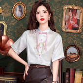 Moodne Hiina stiil Tikandid Satiin Naiste särkpluus Topid Blusas Mujer De Moda 2024 Verano lühikeste varrukatega naiste särk H574