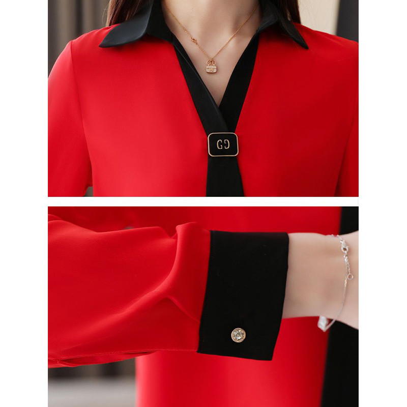 Pavasara rudens biroja dāma eleganta modes šalle apkakles krekls sieviešu ar garām piedurknēm ikdienišķa blūze, sieviešu apģērbi