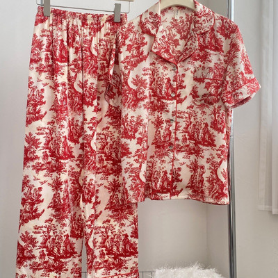 Béžové pyžamo s dlhým rukávom, oblek, dámske pyžamá, nohavice, jar, jeseň, hodvábny satén, domáce oblečenie, spoločenské oblečenie