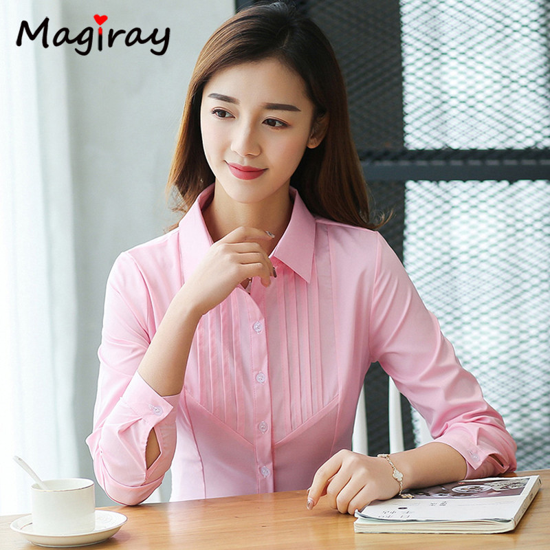 Mgiray pikkade varrukatega roosa must valge pluus Naiste suvetöö kontor LADY OL Plisseeritud Harajuku Vintage õhuke särk Feminina Top 255