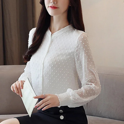 Mood Naiste pluusid Kevadised pikkade varrukatega valged särgid Kontorinaised Elegantsed Topid Šifoonist rõivad