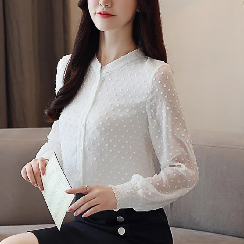 Mood Naiste pluusid Kevadised pikkade varrukatega valged särgid Kontorinaised Elegantsed Topid Šifoonist rõivad