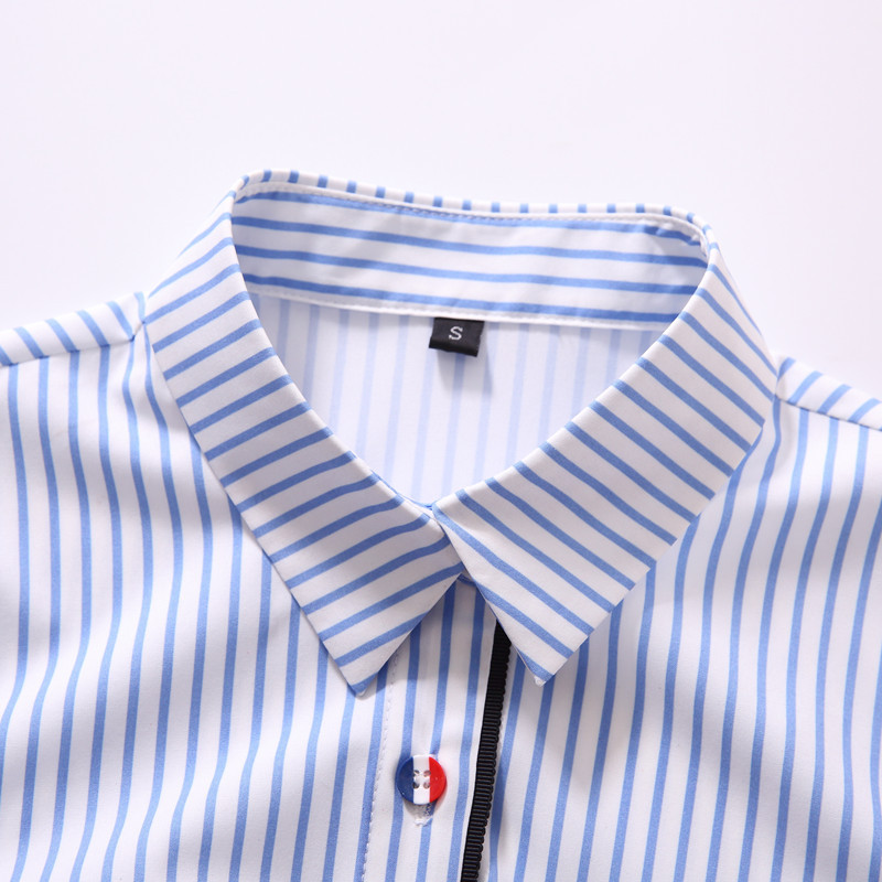 Modes apģērbi Sieviešu zilas svītras krekls Jauns oficiāls biznesa plāns ar garām piedurknēm blūze Biroja sieviešu darba topi