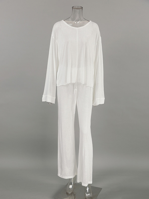 Hiloc átlátszó bő hálóruha női otthoni ruhák kerek nyakú kétrészes szett, hosszú ujjú, húzózsinóros házi öltöny női szettek