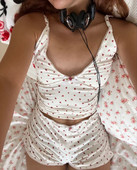 Sieviešu Y2k 2 daļīgs mežģīņu pidžamu komplekts bez piedurknēm ar V kakla izgriezumu Cami top ar šortiem pidžamu komplekti naktsveļa mājas apģērbs