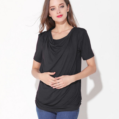 Modal vasaras grūtnieču apģērbi ar īsām piedurknēm grūtnieču T-krekli zīdīšanas apģērbi grūtniecēm, kas baro bērnu ar krūti. Bezmaksas piegāde