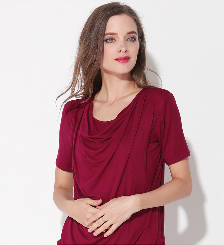 Modal vasaras grūtnieču apģērbi ar īsām piedurknēm grūtnieču T-krekli zīdīšanas apģērbi grūtniecēm, kas baro bērnu ar krūti. Bezmaksas piegāde