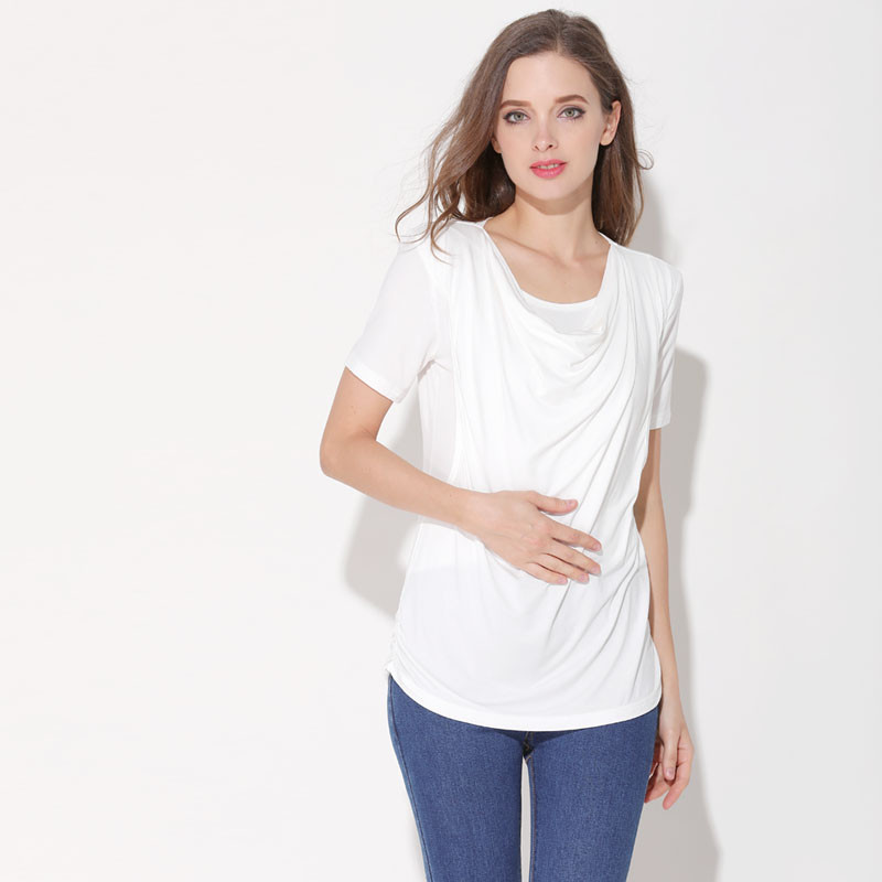 Modal vasaras grūtnieču apģērbi ar īsām piedurknēm grūtnieču T-krekli zīdīšanas apģērbi grūtniecēm, kas baro bērnu ar krūti. Bezmaksas piegāde