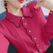 Dulce guler Peter Pan îmbinat cu butoane pliuri bluză lejeră din șifon îmbrăcăminte pentru femei 2022, pulovere casual de toamnă, topuri de damă de birou