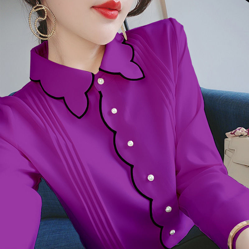 Dulce guler Peter Pan îmbinat cu butoane pliuri bluză lejeră din șifon îmbrăcăminte pentru femei 2022, pulovere casual de toamnă, topuri de damă de birou