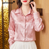 Sieviešu augstas kvalitātes satīna vintage ziedu eleganti krekli pavasara rudens modes biroja sieviešu blūze ar garām piedurknēm brīvi topi Blusas