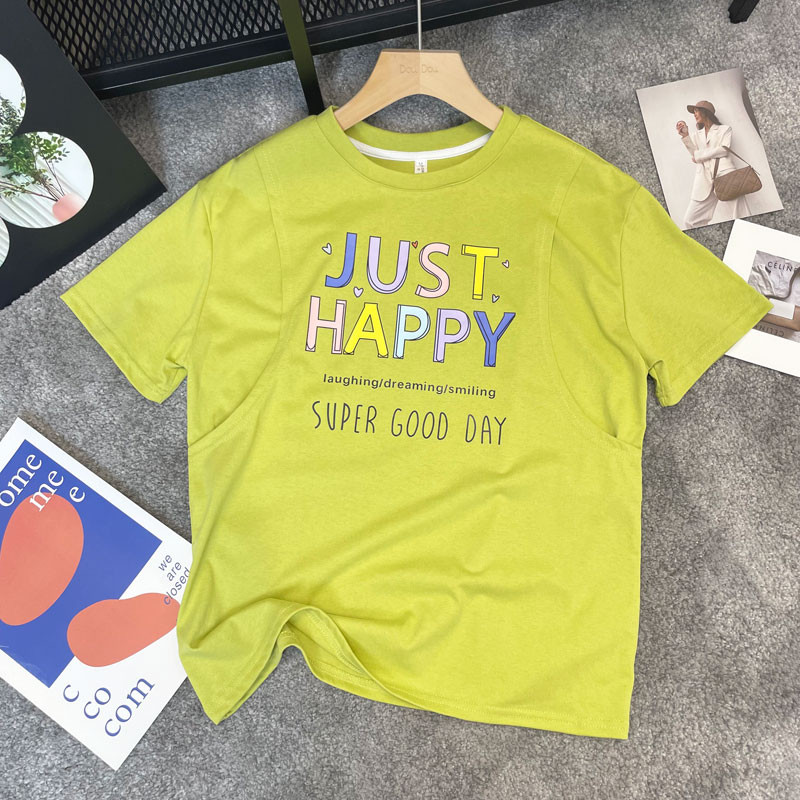 Kokvilnas topi barošanai ar krūti vasarā ar īsām piedurknēm T-krekls, kas baro bērnu ar krūti, apdruka Mātei, sieviete, kas baro bērnu ar krūti, apģērbs, zīdīšanas periods, grūtniecība