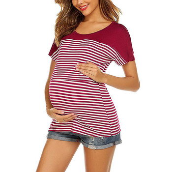 Ρούχα εγκυμοσύνης Κοντομάνικα μπλουζάκια θηλασμού Μπλούζες θηλασμού Νέες έγκυες γυναίκες Ριγέ πουκάμισα Ρούχα εγκυμοσύνης μεγάλο μέγεθος