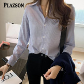 PLAZSON Bluze clasice cu dungi Bluze Cămăși pentru femei de primăvară toamnă Bluze cu gât polo cu mânecă lungă Cămașă de birou la modă Topuri