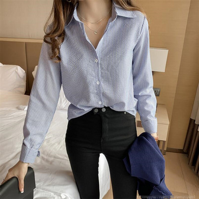 PLAZSON Bluze clasice cu dungi Bluze Cămăși pentru femei de primăvară toamnă Bluze cu gât polo cu mânecă lungă Cămașă de birou la modă Topuri