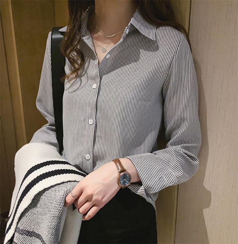 PLAZSON Bluze clasice cu dungi Bluze Cămăși pentru femei de primăvară toamnă Bluze cu gât polo cu mânecă lungă Cămașă de birou la modă Topuri