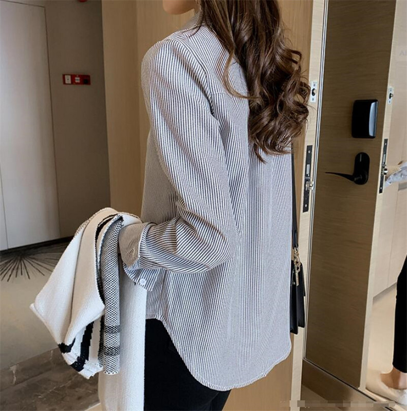 PLAZSON Bluze clasice cu dungi Bluze Cămăși pentru femei de primăvară toamnă Bluze cu gât polo cu mânecă lungă Cămașă de birou la modă Topuri