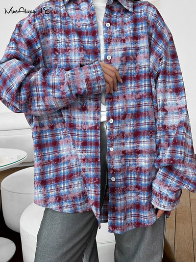 Mnealways18 Modes apgrūtināti rūtaini krekli Blūzes Sieviešu Pavasara Violets Biroja dāmu brīvi krekli Kokvilnas blūzes ar garām piedurknēm 2024. g.