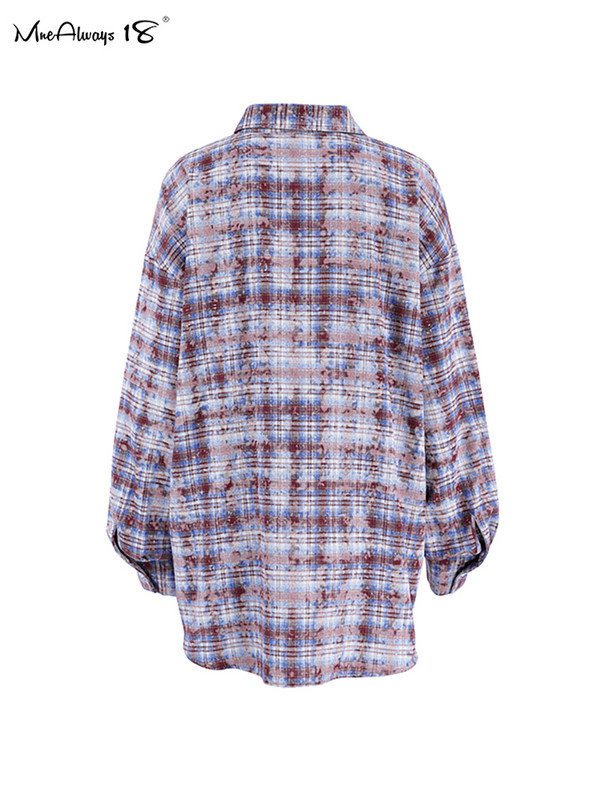 Mnealways18 Modes apgrūtināti rūtaini krekli Blūzes Sieviešu Pavasara Violets Biroja dāmu brīvi krekli Kokvilnas blūzes ar garām piedurknēm 2024. g.