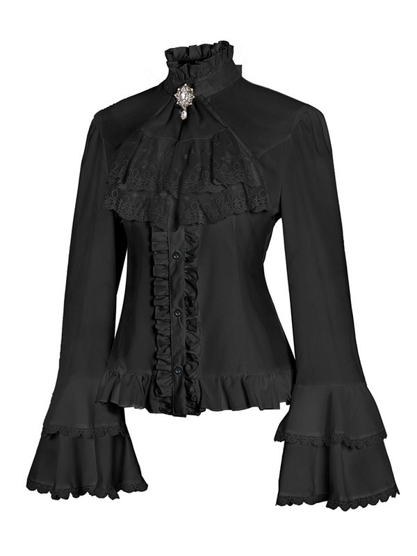 IEQJ ķīniešu stila vienkrāsains krekls sievietēm stāvēt uzliesmojošu piedurkņu mežģīņu izšuvumi volāni pārsējs dizains sieviešu apģērbs 3WQ6190