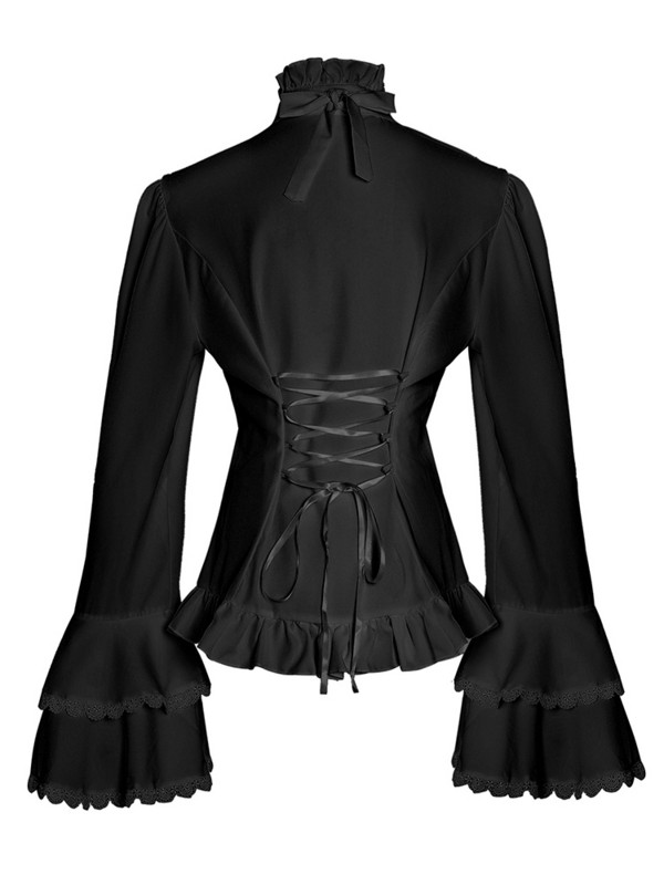 IEQJ ķīniešu stila vienkrāsains krekls sievietēm stāvēt uzliesmojošu piedurkņu mežģīņu izšuvumi volāni pārsējs dizains sieviešu apģērbs 3WQ6190