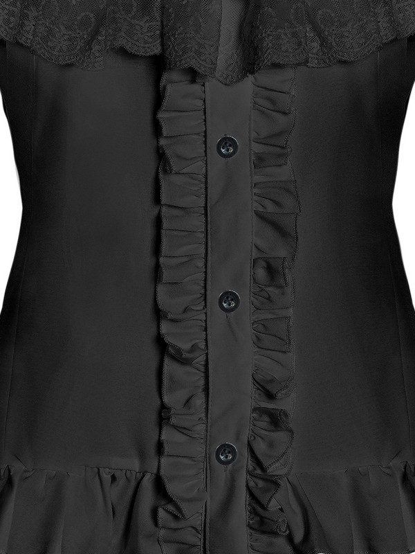 IEQJ ķīniešu stila vienkrāsains krekls sievietēm stāvēt uzliesmojošu piedurkņu mežģīņu izšuvumi volāni pārsējs dizains sieviešu apģērbs 3WQ6190