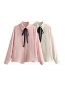 KAOPU ZA Sieviešu elegants bantītes satīna krekls ar garām piedurknēm Sieviešu ikdienas vienkrāsains blūzes tops